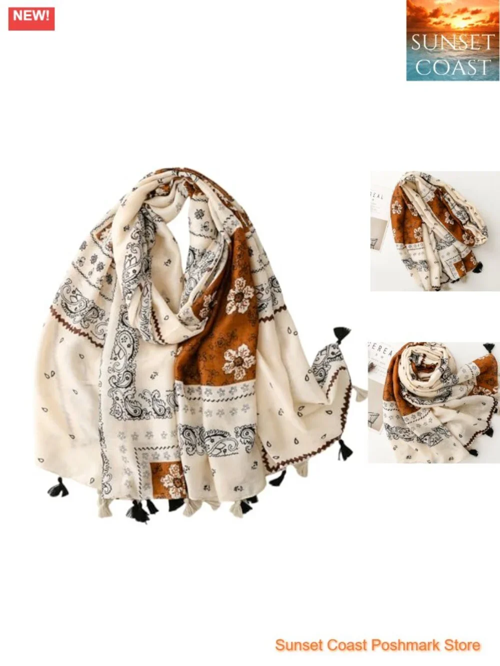 Bohemian Fringed Beaded Pashmina Shawl Wrap Lightweight Oversized Scarf